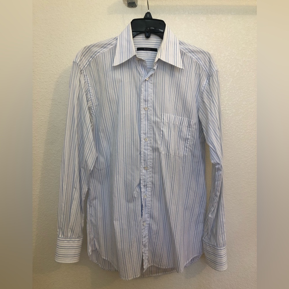 Gucci White and Light Blue Striped Dress Shirt